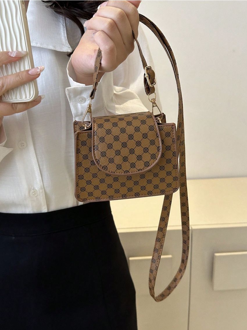 Mini Fashion Classic Retro Geometric Pattern Flap Shoulder Bag Small Square Bag