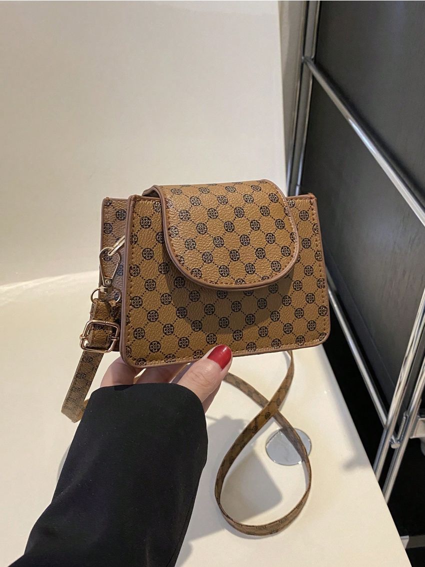 Mini Fashion Classic Retro Geometric Pattern Flap Shoulder Bag Small Square Bag