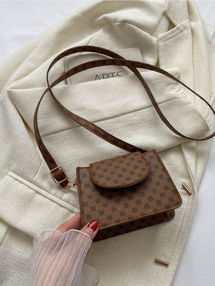 Mini Fashion Classic Retro Geometric Pattern Flap Shoulder Bag Small Square Bag