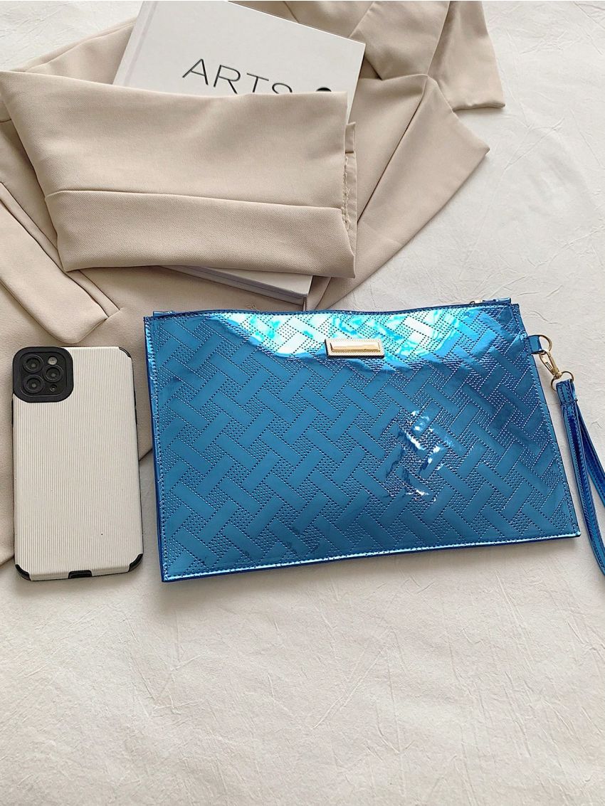 Mini Square Bag Funky Metallic Geometric Embossed Metal Decor Zipper PU