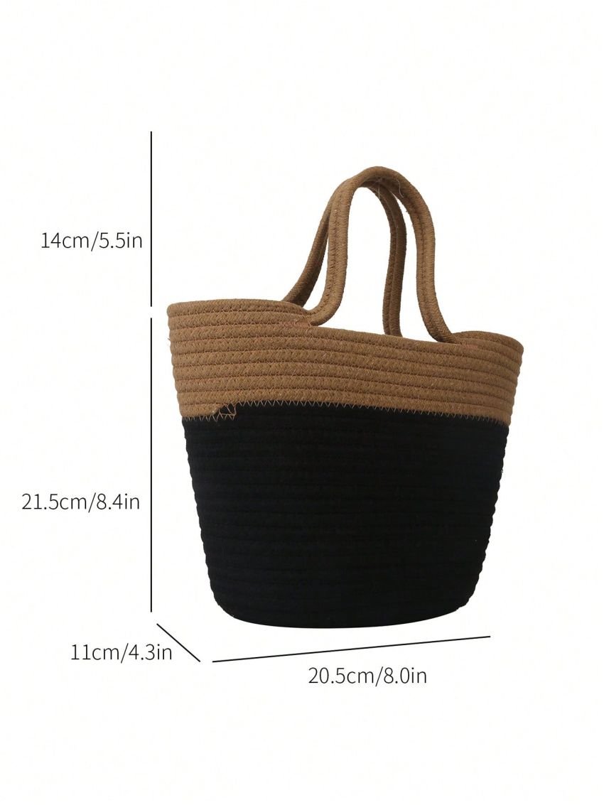 Color Block Straw Bag Vacation Double Handle