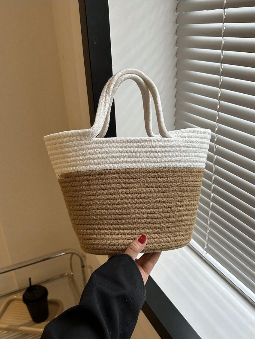Color Block Straw Bag Vacation Double Handle
