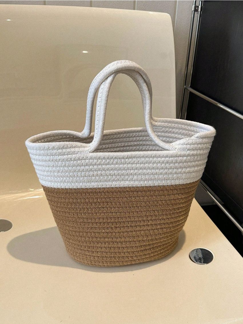 Color Block Straw Bag Vacation Double Handle