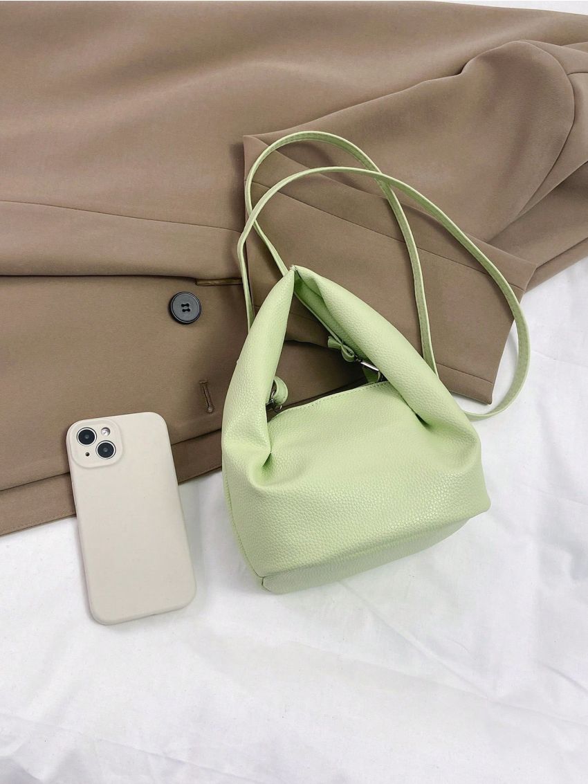 Mini Ruched Bag Litchi Embossed PU Fashionable Green