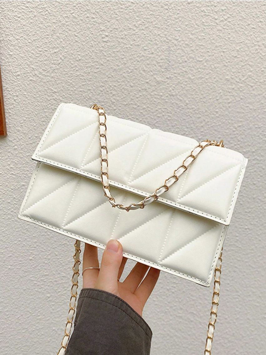Quilted Square Bag Beige Fashionable Flap Chain Strap