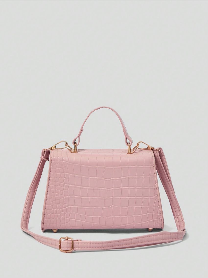 BIZwear Mini Square Bag Crocodile Embossed Top Handle Twist Lock