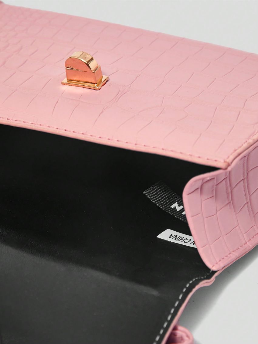 BIZwear Mini Square Bag Crocodile Embossed Top Handle Twist Lock