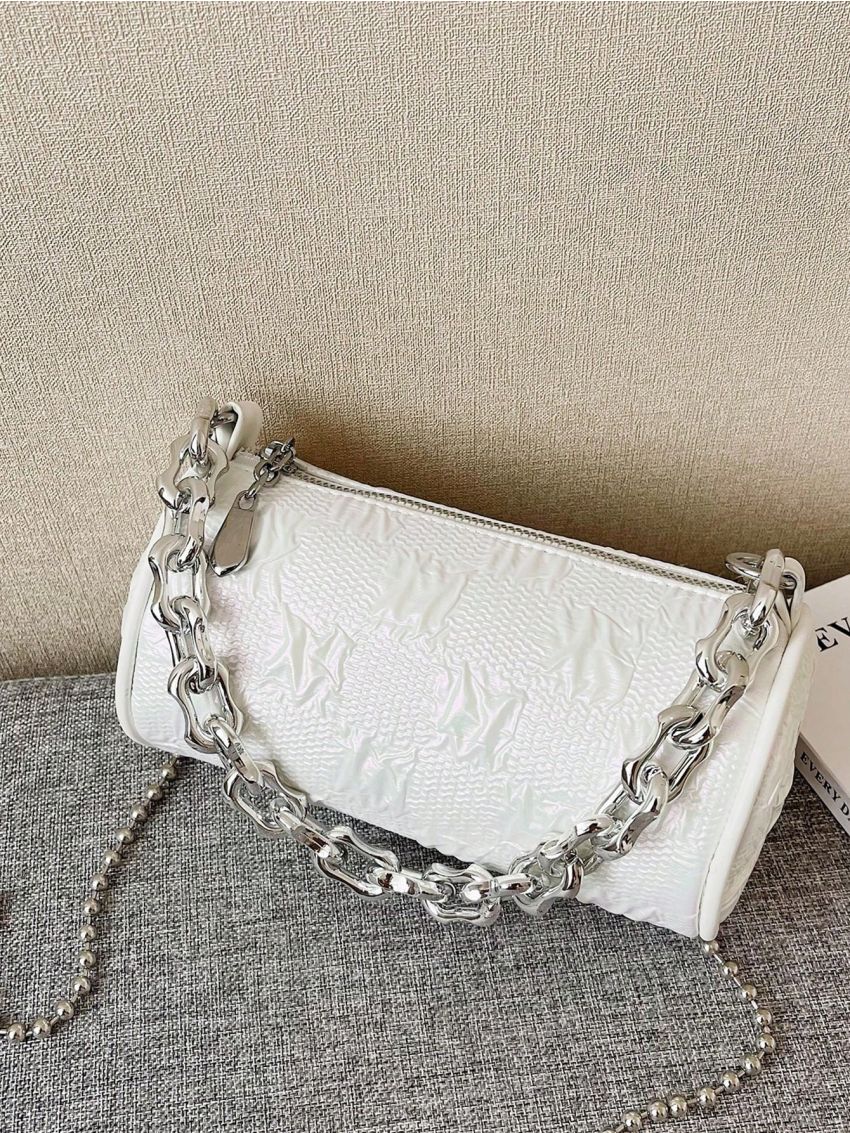 Mini White Chain Strap Women's Fashion Cylinder Bag Shoulder Bag Ladies Crossbody Bag