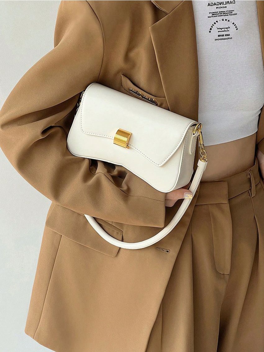 Mini Baguette Bag Solid Color Flap PU Fashionable