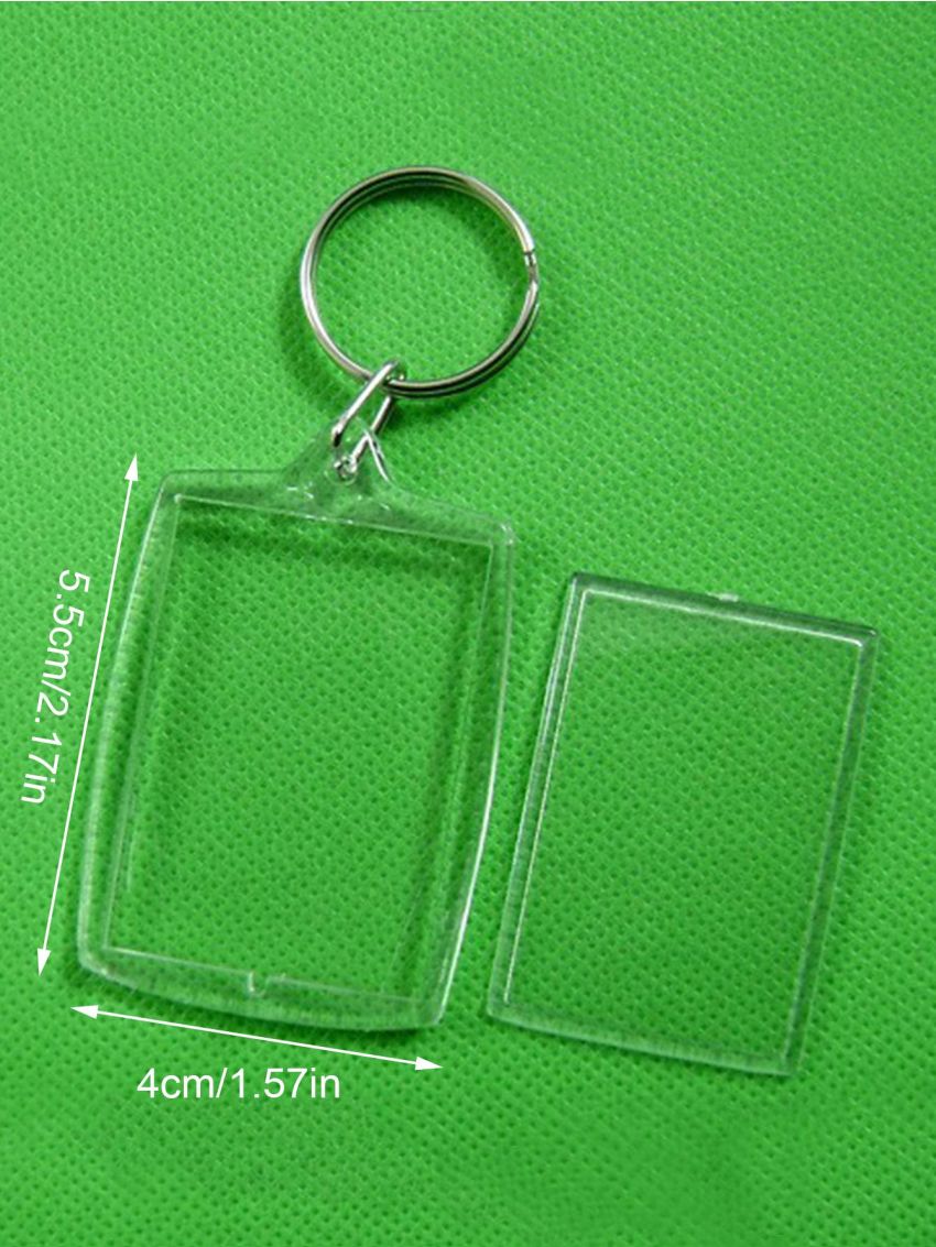 Clear Photo Frame Key Chain Acrylic Rectangle Insert Photo Picture Frame Key Ring Key Holder DIY Split