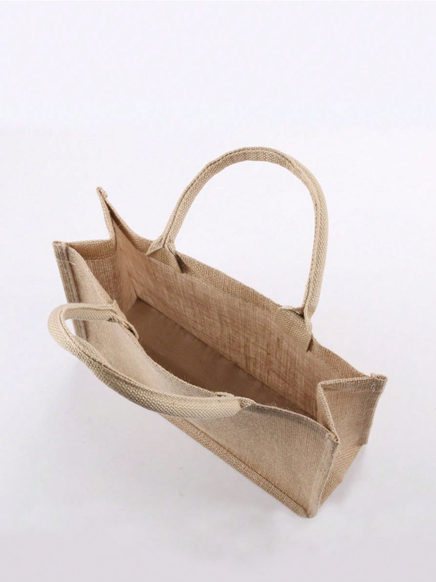 Letter Graphic Square Bag Double Handle Linen