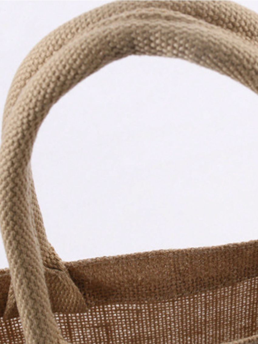 Letter Graphic Square Bag Double Handle Linen