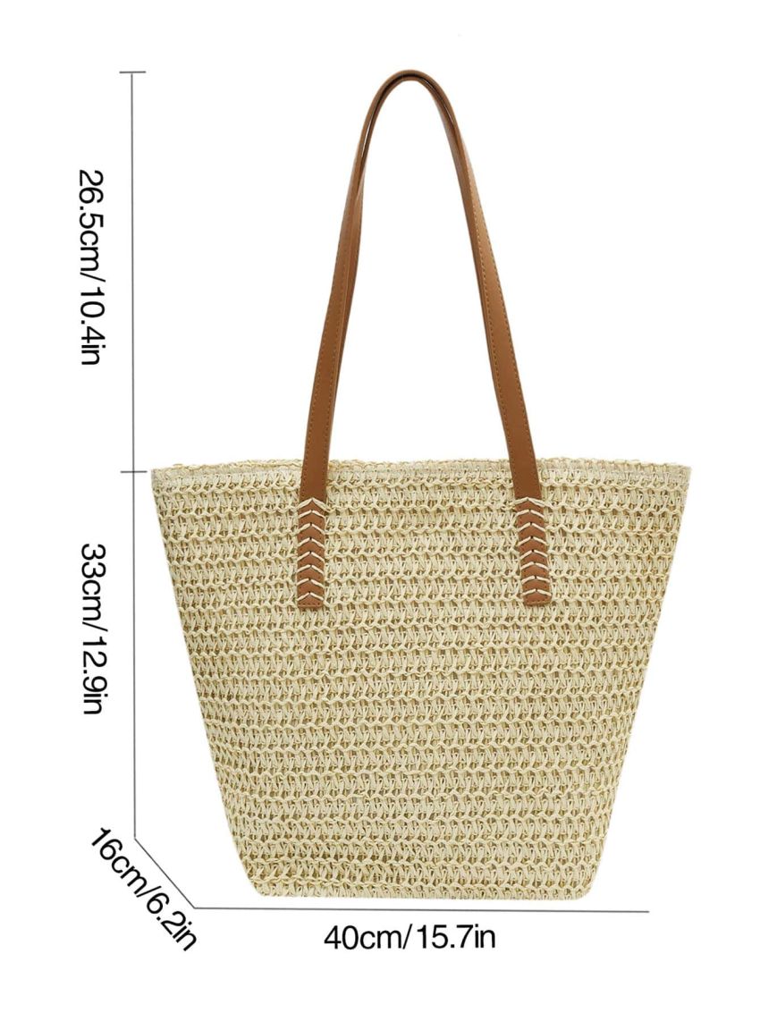 Minimalist Straw Bag Double Handle Vacation Style