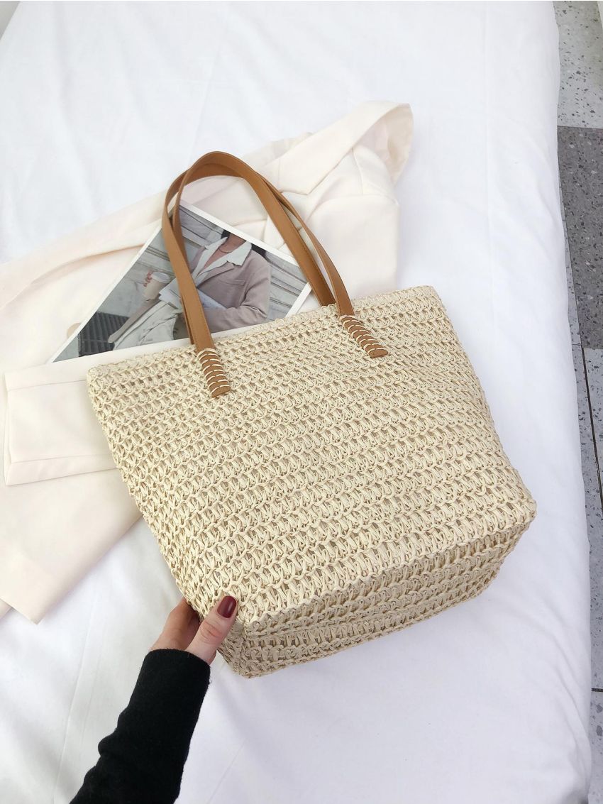 Minimalist Straw Bag Double Handle Vacation Style