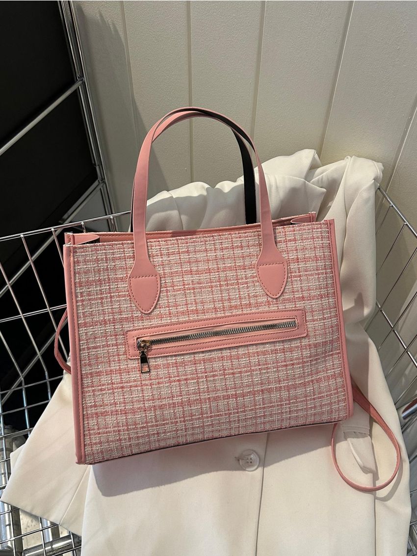 Stylish Plaid Pattern Tote Shoulder Bag, All-match Storage Bag, Women's Lightweight Bag