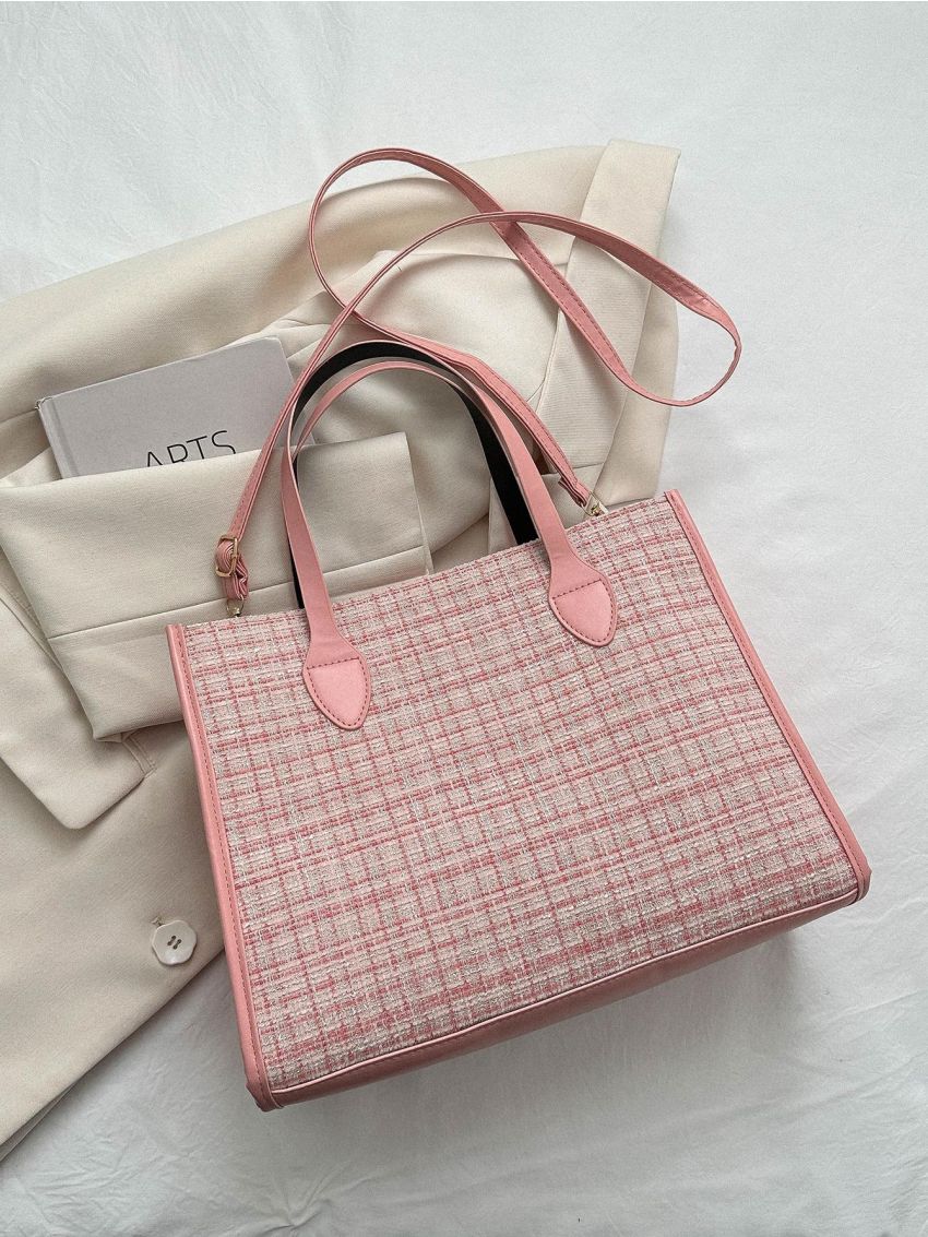 Stylish Plaid Pattern Tote Shoulder Bag, All-match Storage Bag, Women's Lightweight Bag