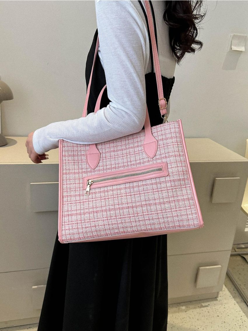Stylish Plaid Pattern Tote Shoulder Bag, All-match Storage Bag, Women's Lightweight Bag
