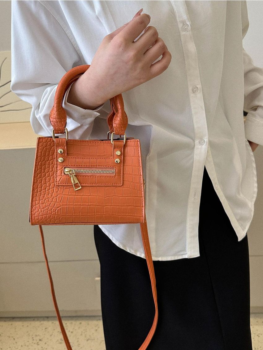 Trendy Shoulder Bag, Women's Double Handle Square Bag