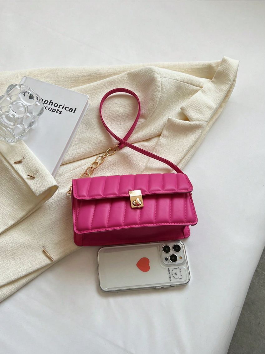 Small Flap Square Bag Quilted Pattern Turn Lock