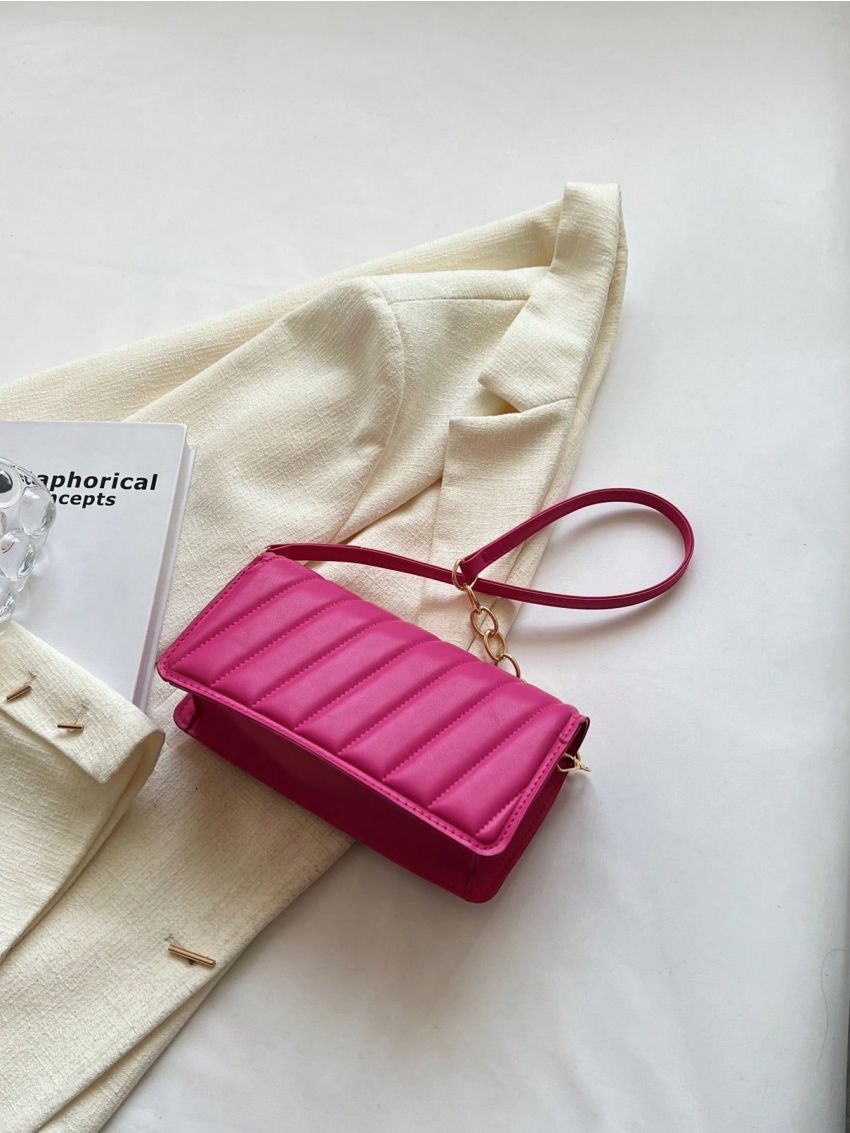 Small Flap Square Bag Quilted Pattern Turn Lock