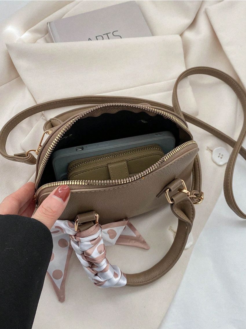 Small Twilly Scarf Decor Dome Bag Litchi Embossed