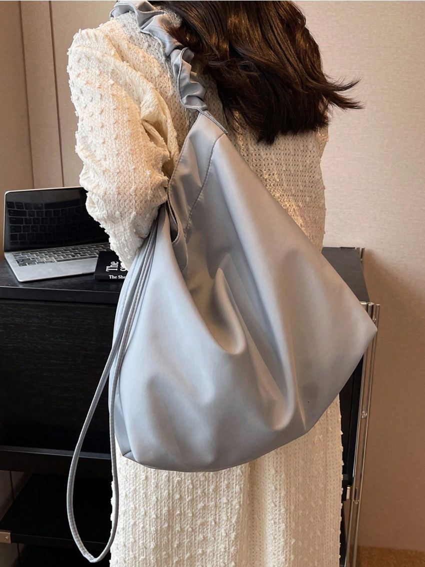 Minimalist Ruched Strap Hobo Bag Drawstring Detail