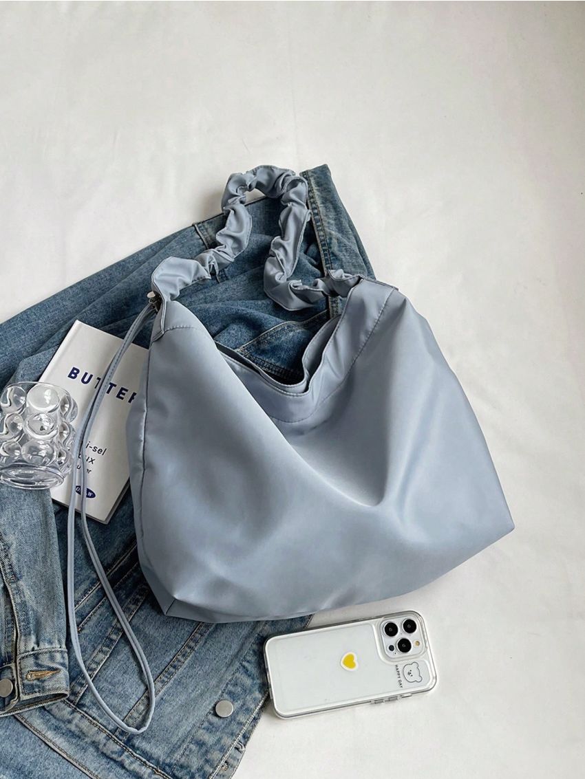Minimalist Ruched Strap Hobo Bag Drawstring Detail