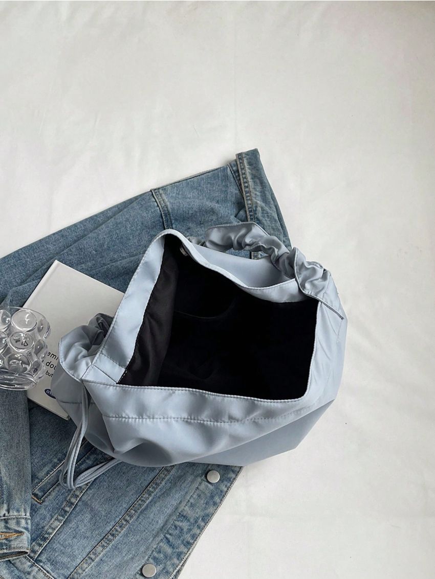 Minimalist Ruched Strap Hobo Bag Drawstring Detail
