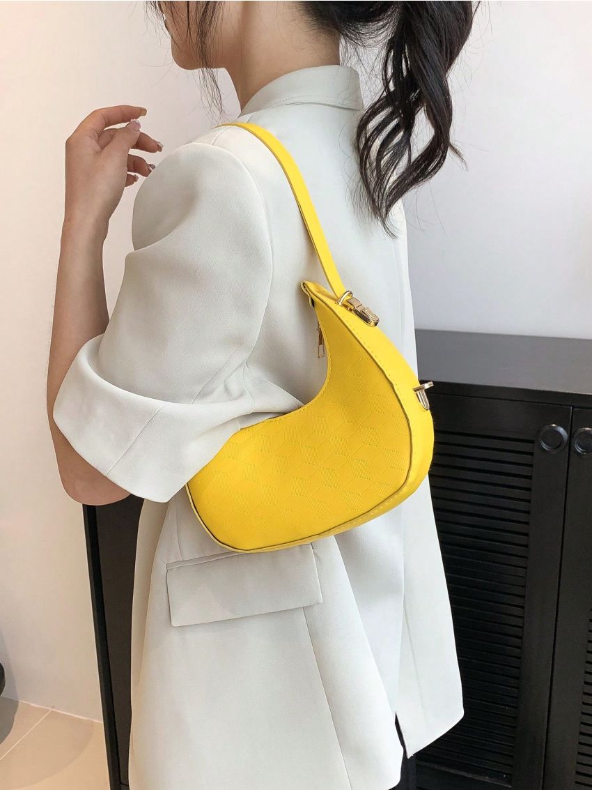 Small Hobo Bag Embossed Detail Neon Yellow Funky