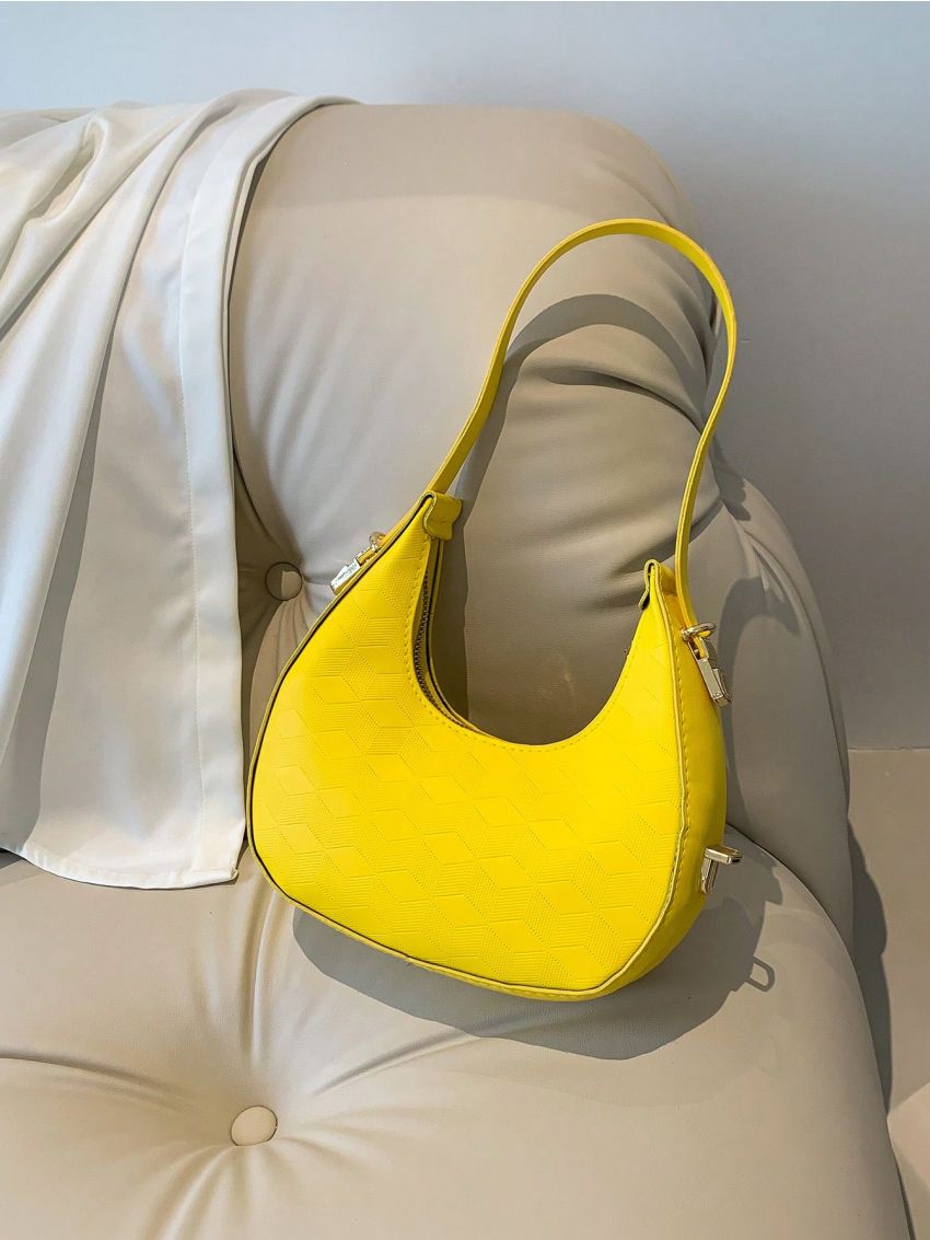 Small Hobo Bag Embossed Detail Neon Yellow Funky