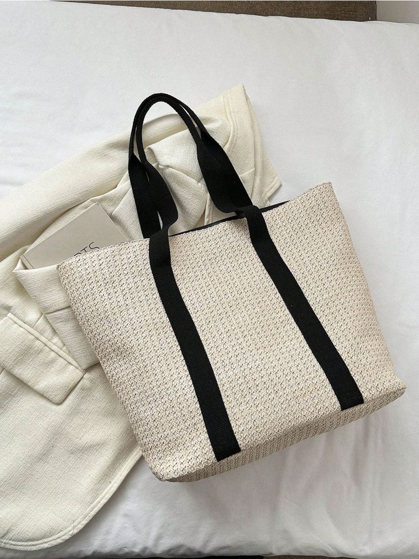 Minimalist Straw Bag Color Block Vacation Oversized