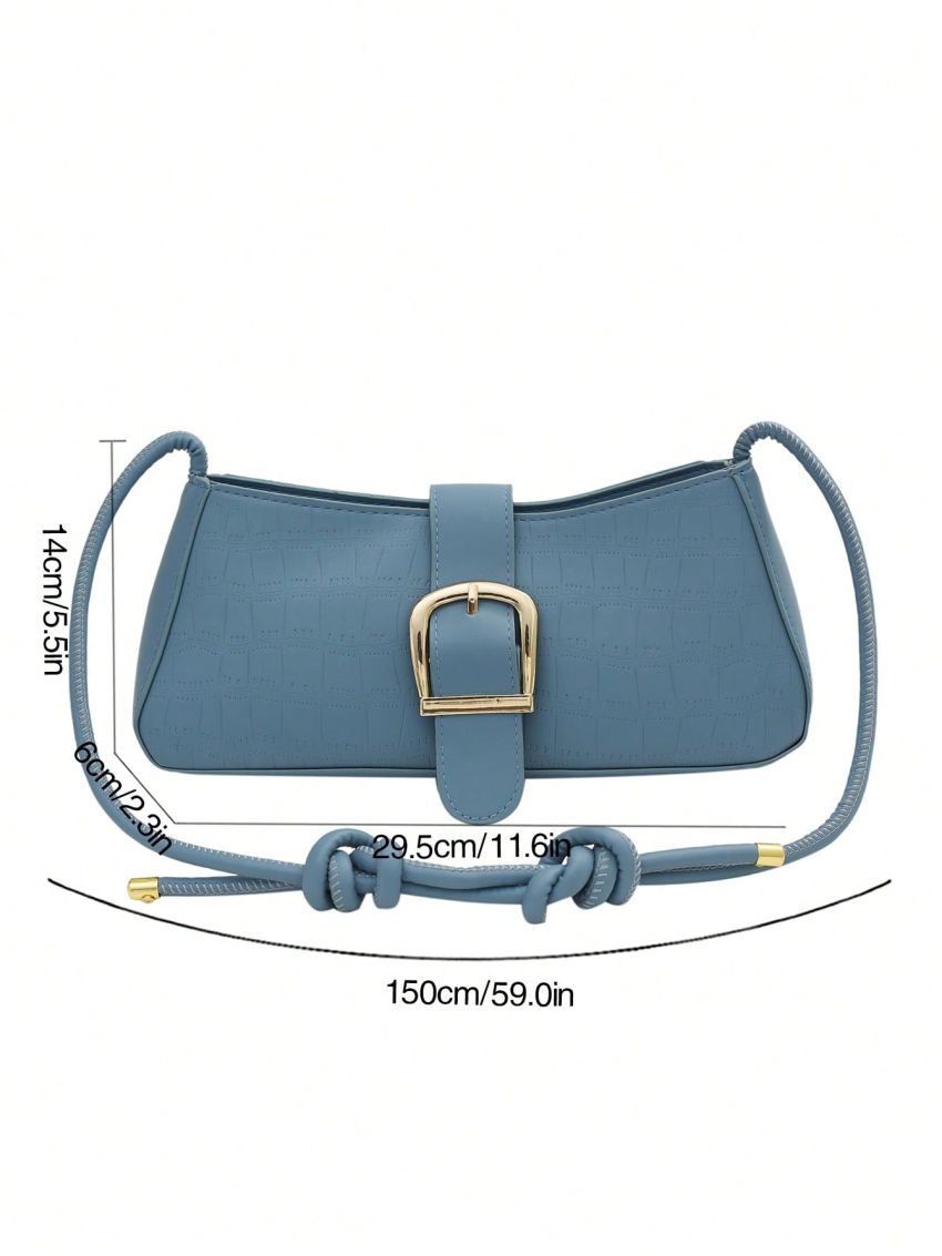 Stitch Detail Buckle Decor Hobo Bag Medium Blue