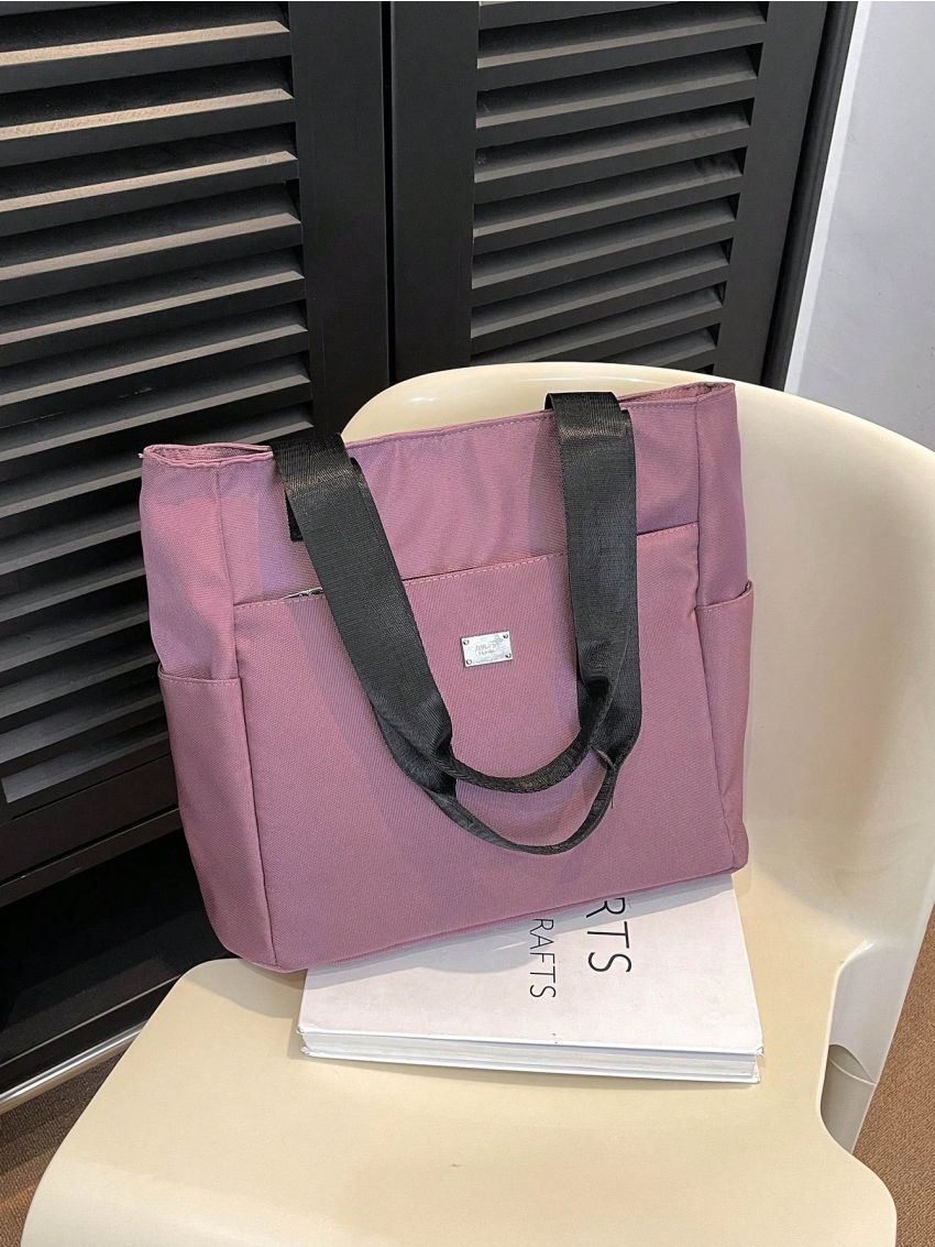 Letter Patch Decor Square Bag Double Handle