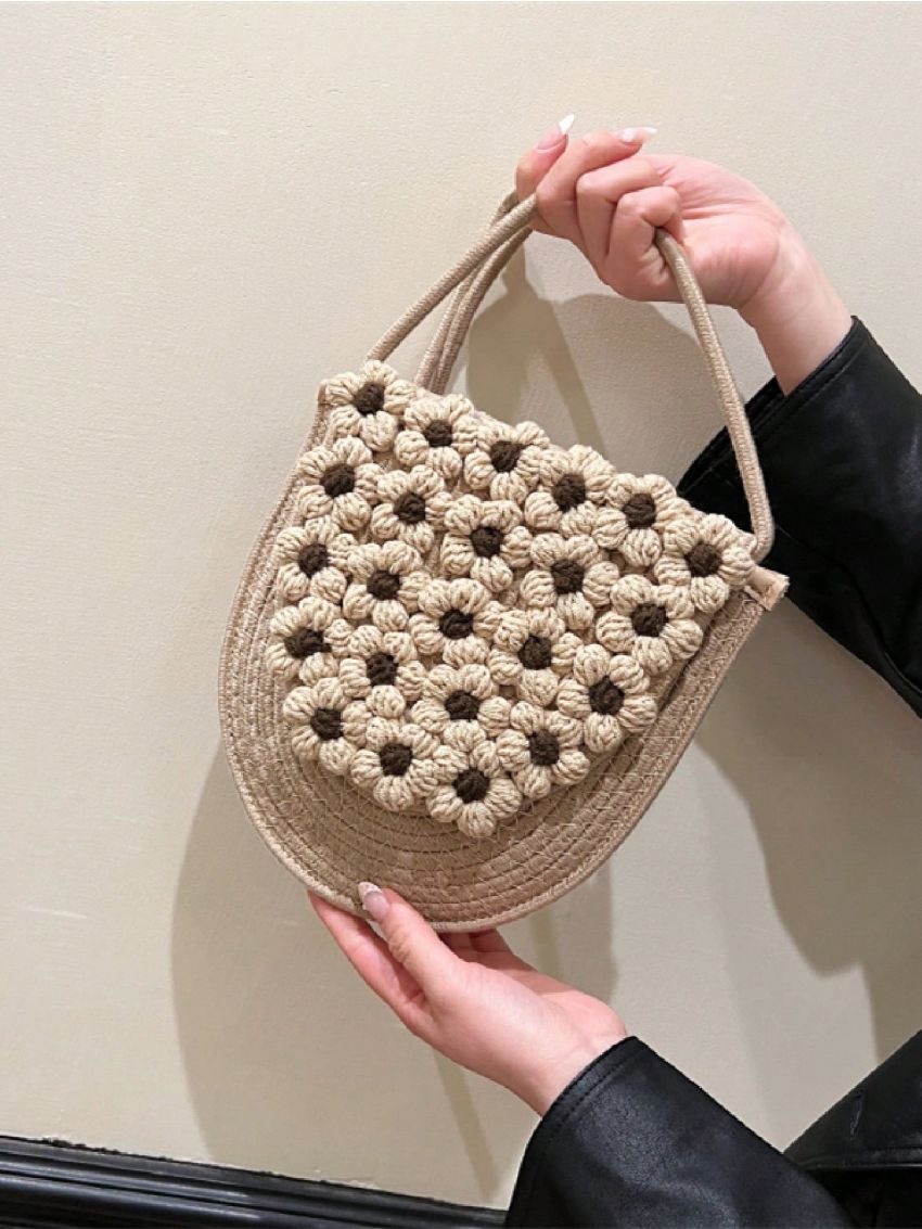 Mini Flower Decor Flap Straw Bag Vacation