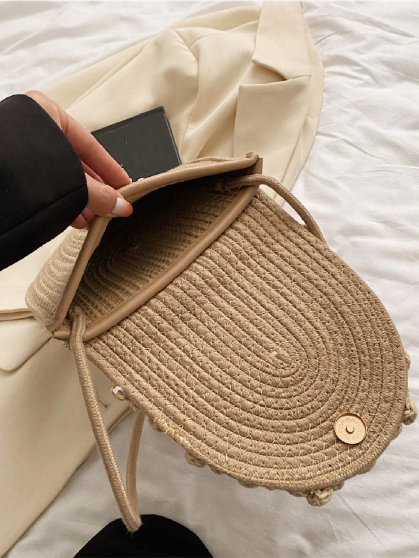 Mini Flower Decor Flap Straw Bag Vacation