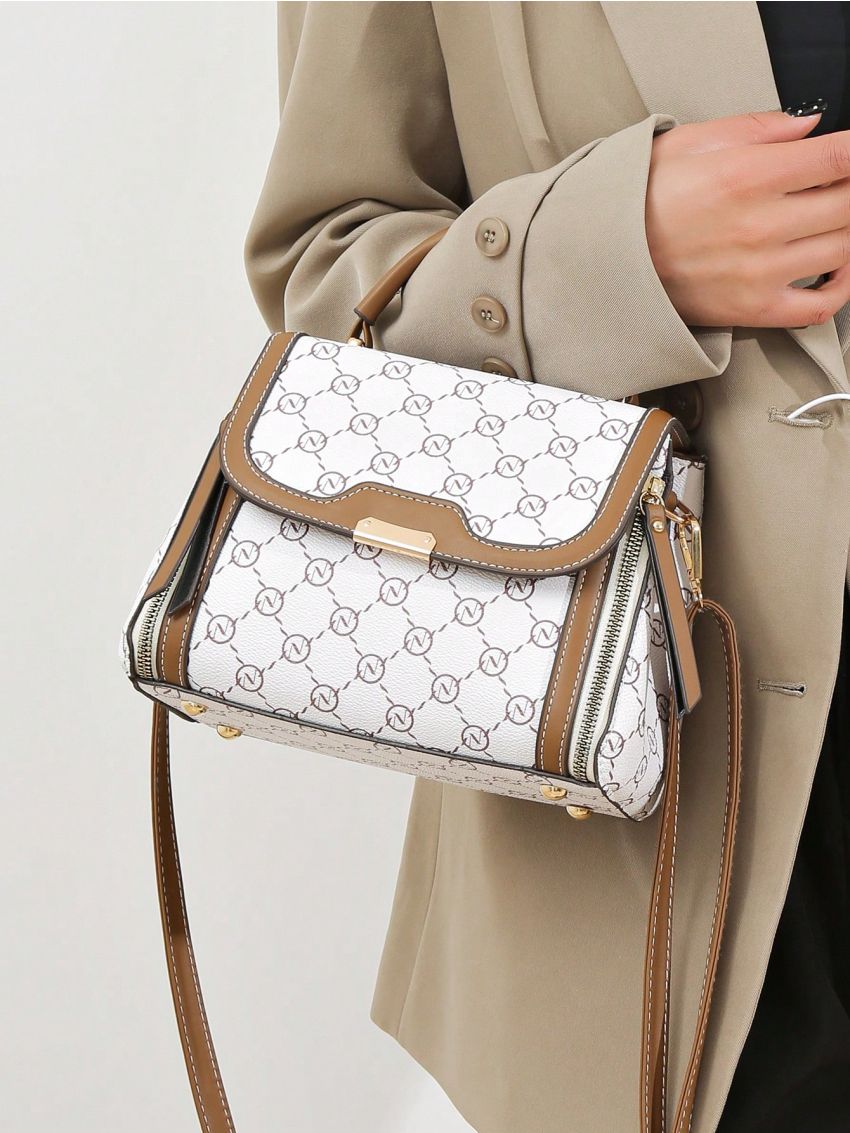 Geometric Pattern Flap Square Bag Top Handle