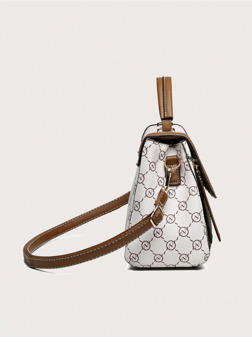 Geometric Pattern Flap Square Bag Top Handle