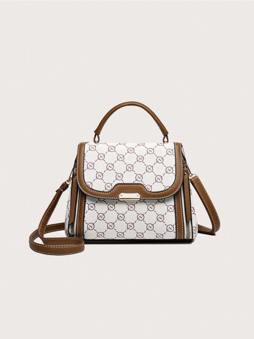 Geometric Pattern Flap Square Bag Top Handle