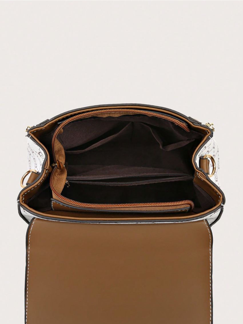 Geometric Pattern Flap Square Bag Top Handle