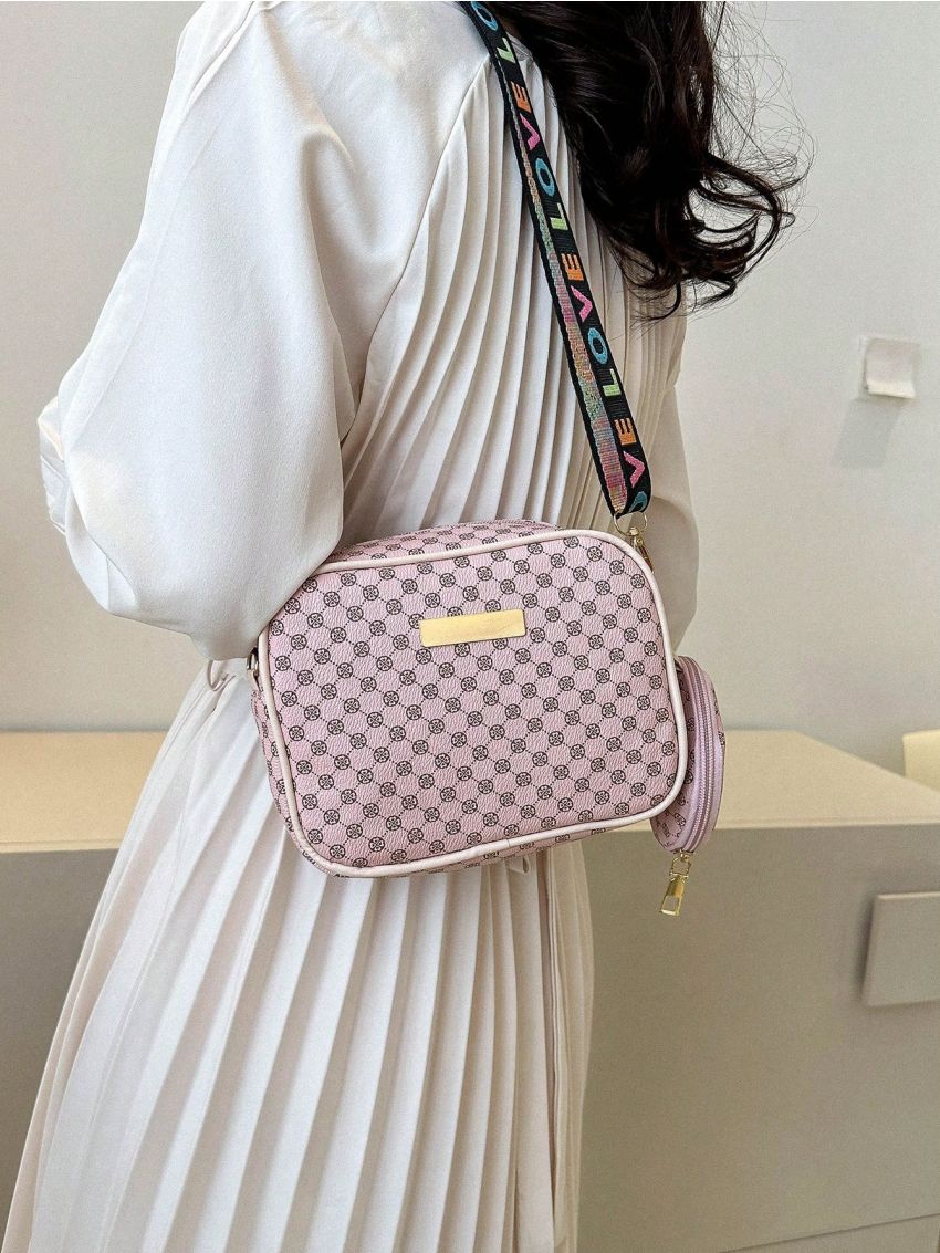 Mini Geometric Pattern Square Bag With Coin Purse