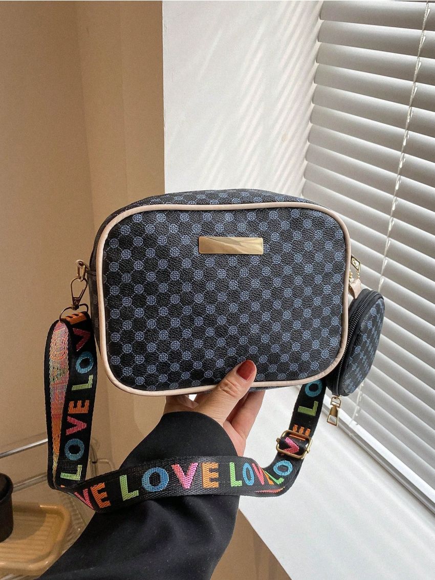 Mini Geometric Pattern Square Bag With Coin Purse