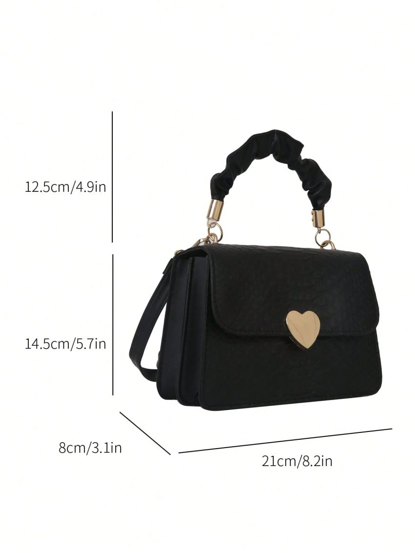 Snakeskin Embossed Heart Decor Flap Square Bag Small