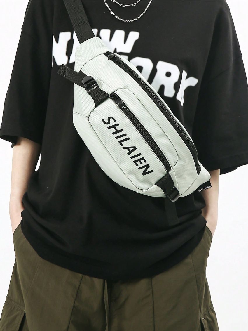 Letter Graphic Fanny Pack Large Capacity Zipper