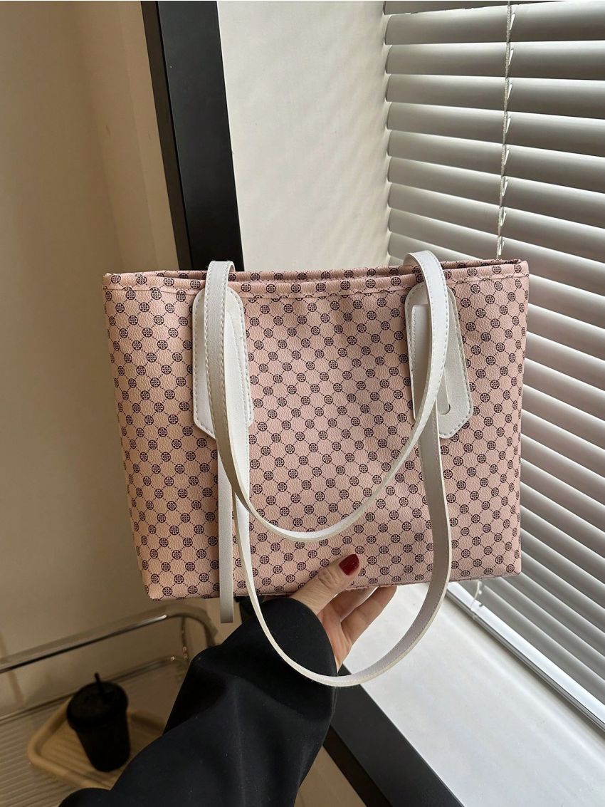 Geometric Pattern Shoulder Tote Bag Small Double Handle