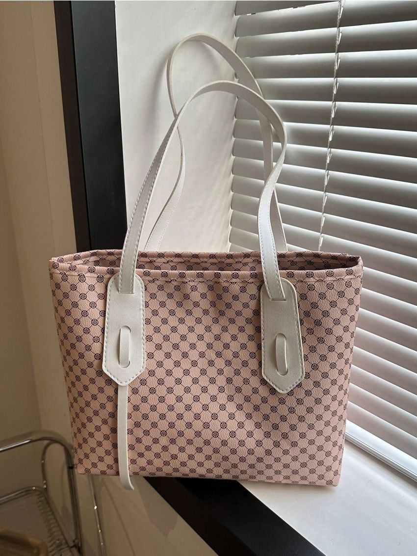 Geometric Pattern Shoulder Tote Bag Small Double Handle