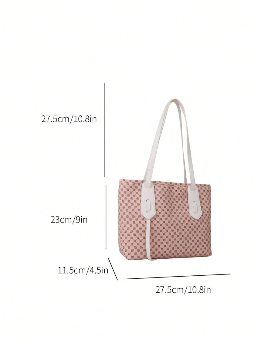 Geometric Pattern Shoulder Tote Bag Small Double Handle