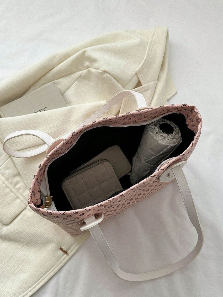 Geometric Pattern Shoulder Tote Bag Small Double Handle