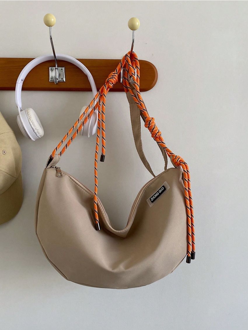 Letter Patch Decor Hobo Bag Oversized Casual