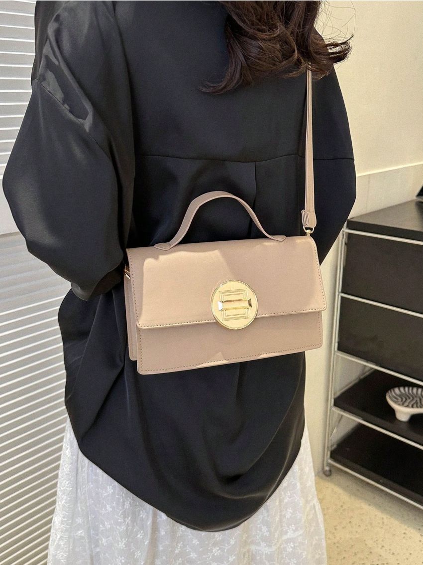 Metal Decor Flap Square Bag Small Top Handle