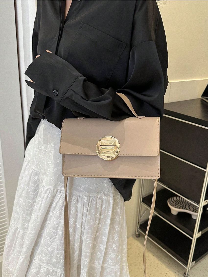 Metal Decor Flap Square Bag Small Top Handle